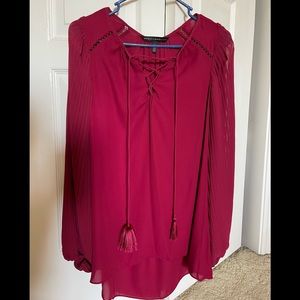 White House Black Market Burgundy Long Sleeve Blouse